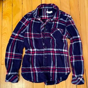 Beach lunch lounge soft flannel shirt in navy/white/red tartan size XS